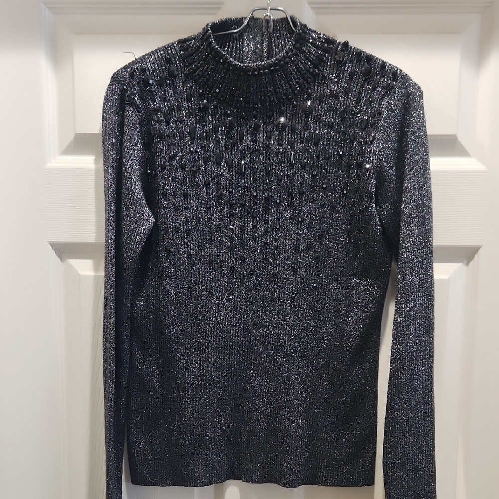 Lauren Michelle Shimmering Black Long Sleeve Top